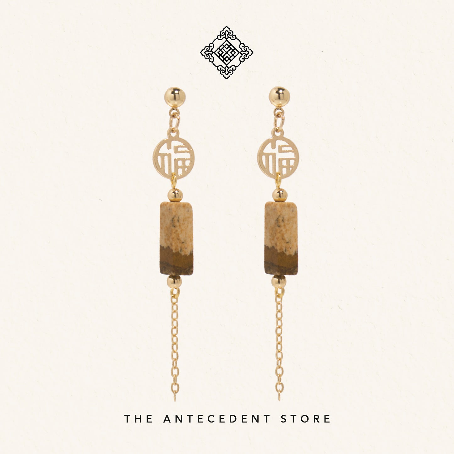 福 | Blessings Jasper Earrings - 14K Gold Plated Jewelry