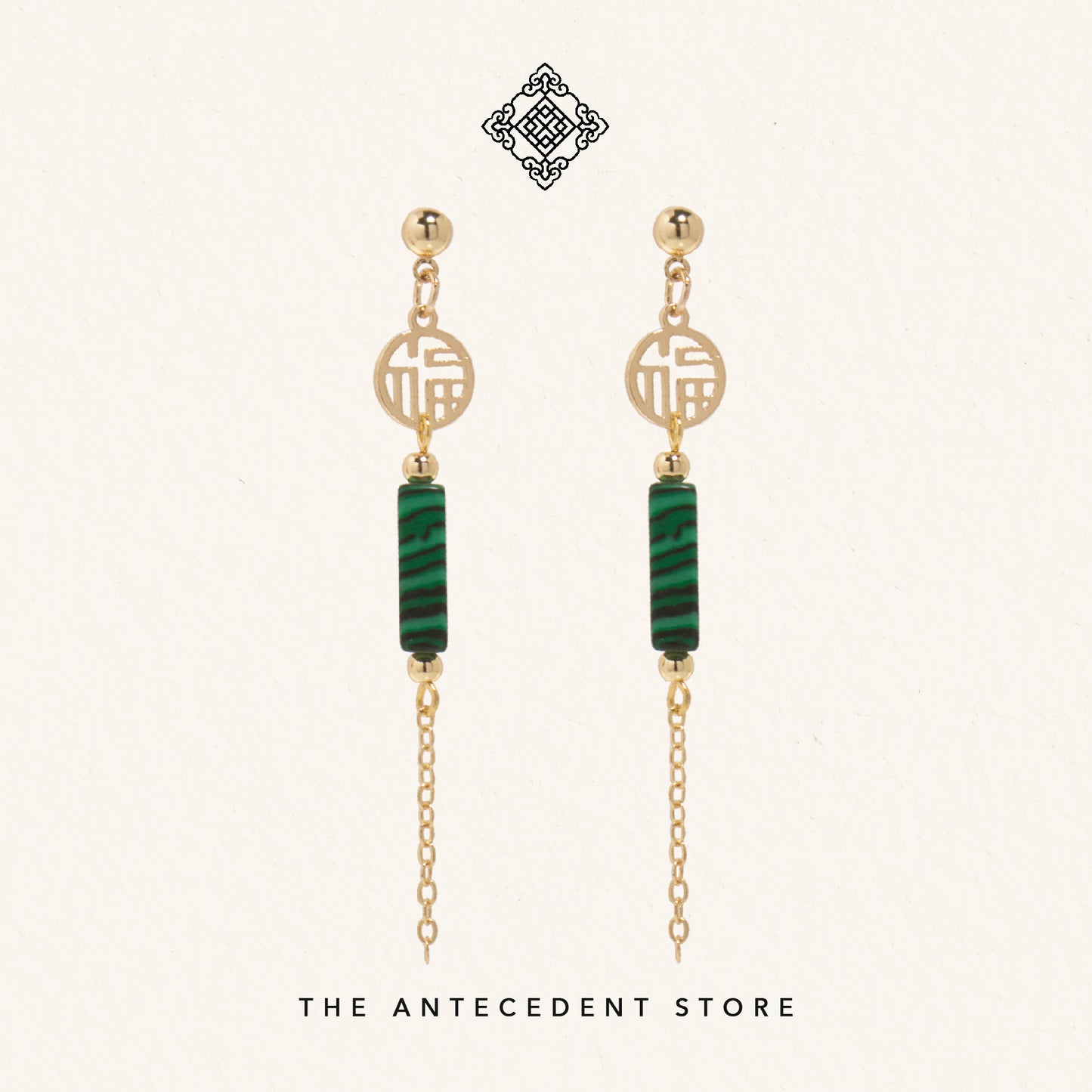 福 | Blessings Green Malachite Earrings - 14K Gold Plated Jewelry