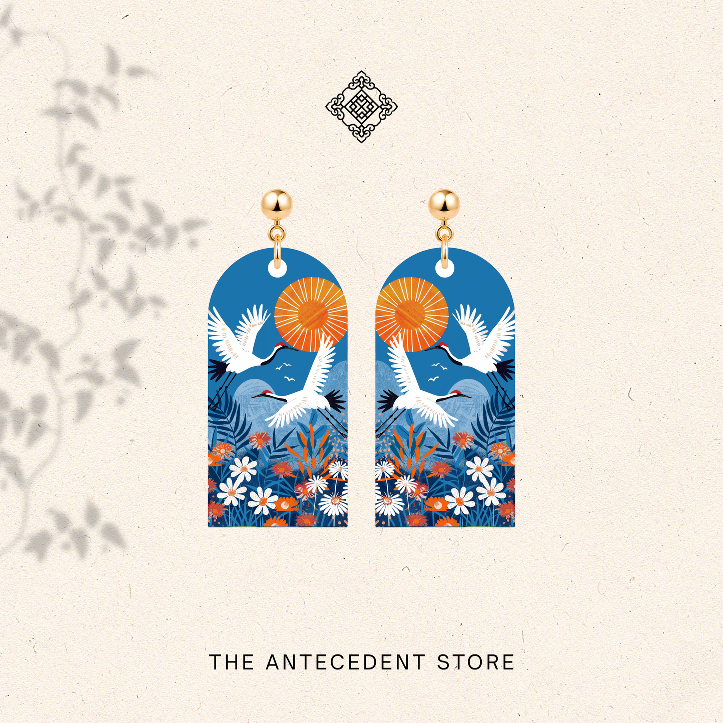 双鹤迎晖 | Double Blessings Crane Earrings