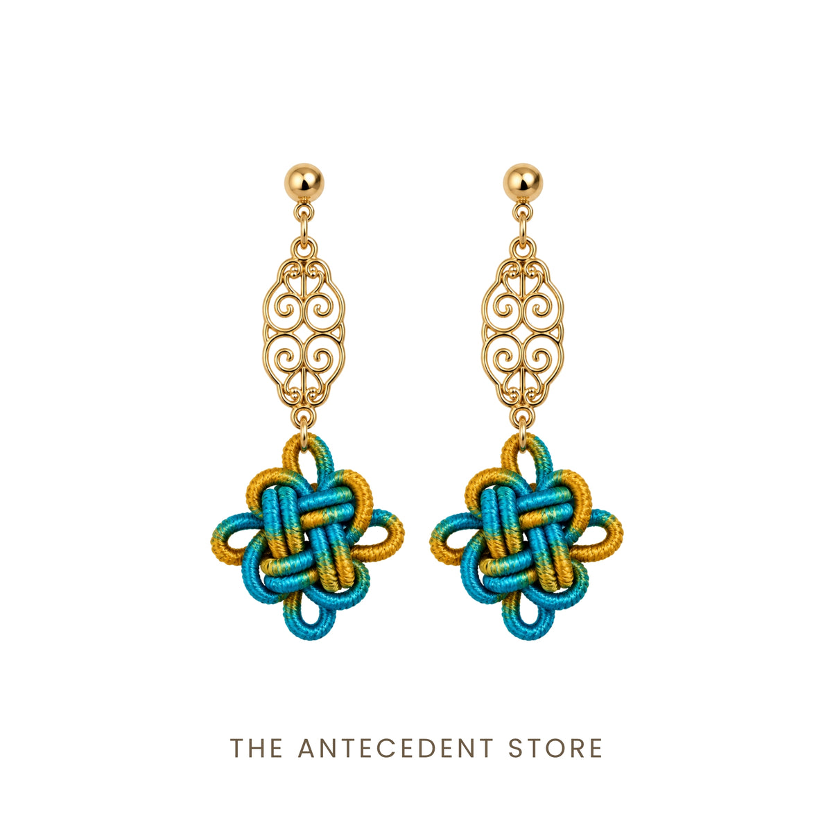 吉祥结 | Auspicious Knot Motif Earrings In Tiffany Yellow