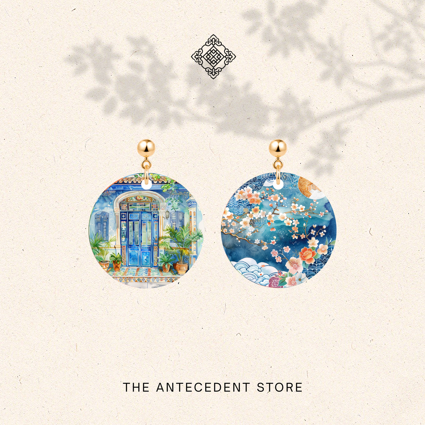 Asymmetrical Peranakan Shophouse Earrings