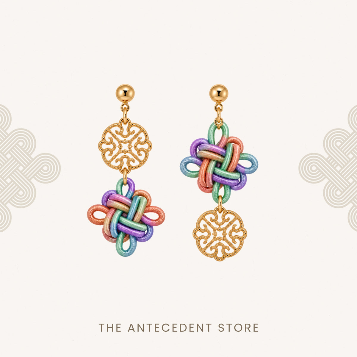 吉祥结 | Asymmetrical Auspicious Knot Earrings in Pastel