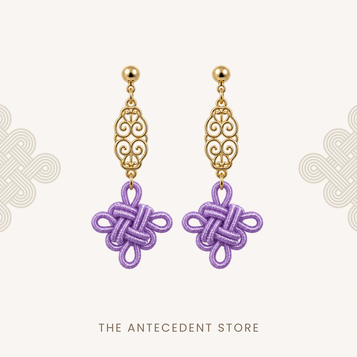 吉祥结 | Auspicious Knot Motif Earrings In Lilac