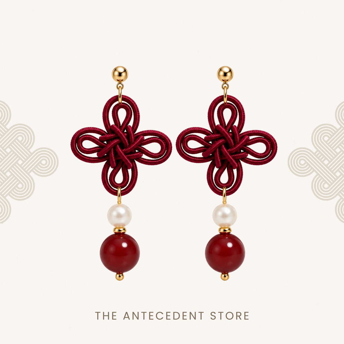 吉祥结 | Statement Auspicious Knot with Red Agate Earrings
