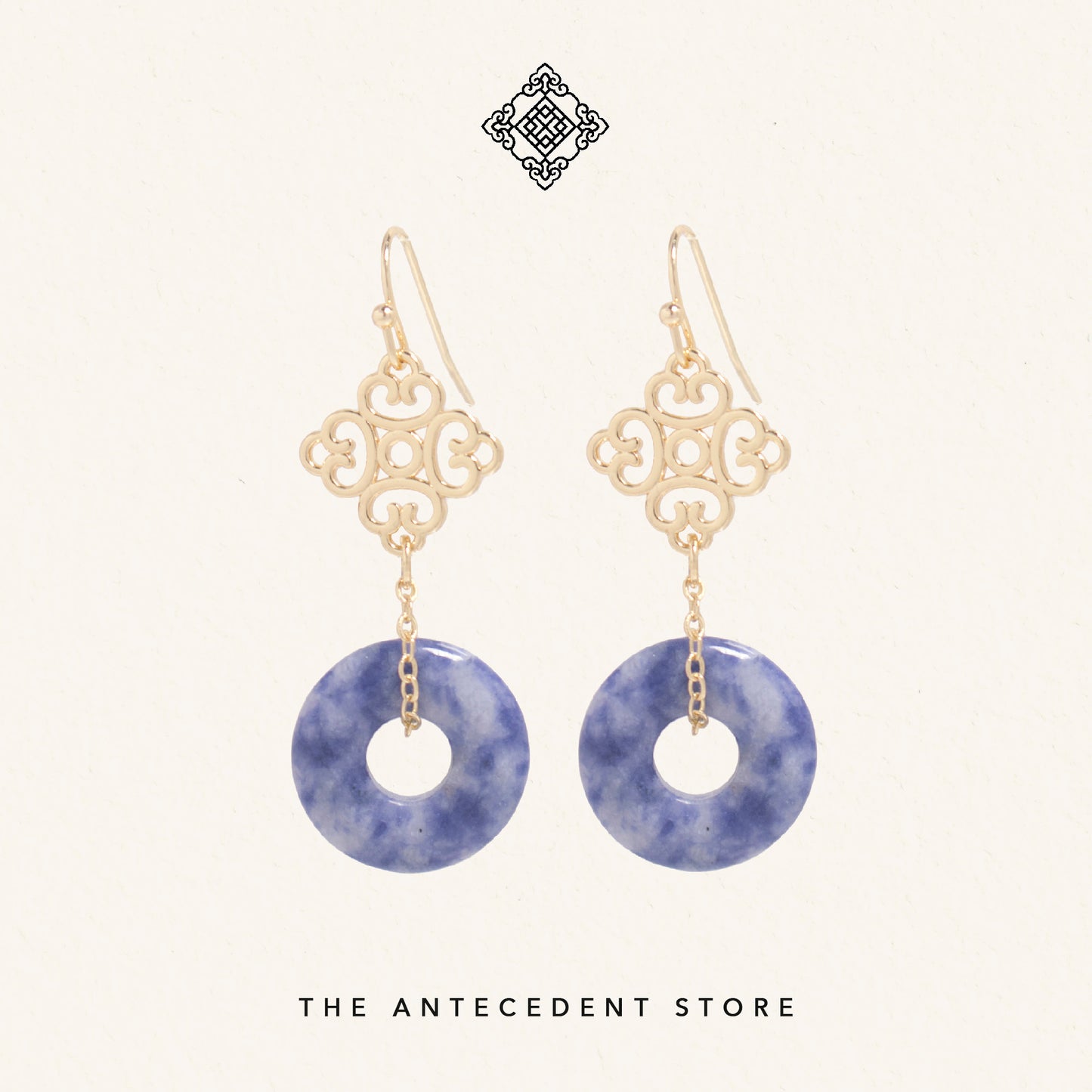 【 如意 】Auspicious Motif Tigers Eye Earrings - 14K Gold Plated Jewelry