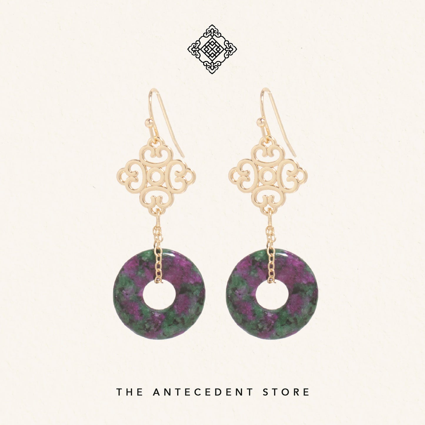【 如意 】Auspicious Motif Blue Sodalite Earrings - 14K Gold Plated Jewelry