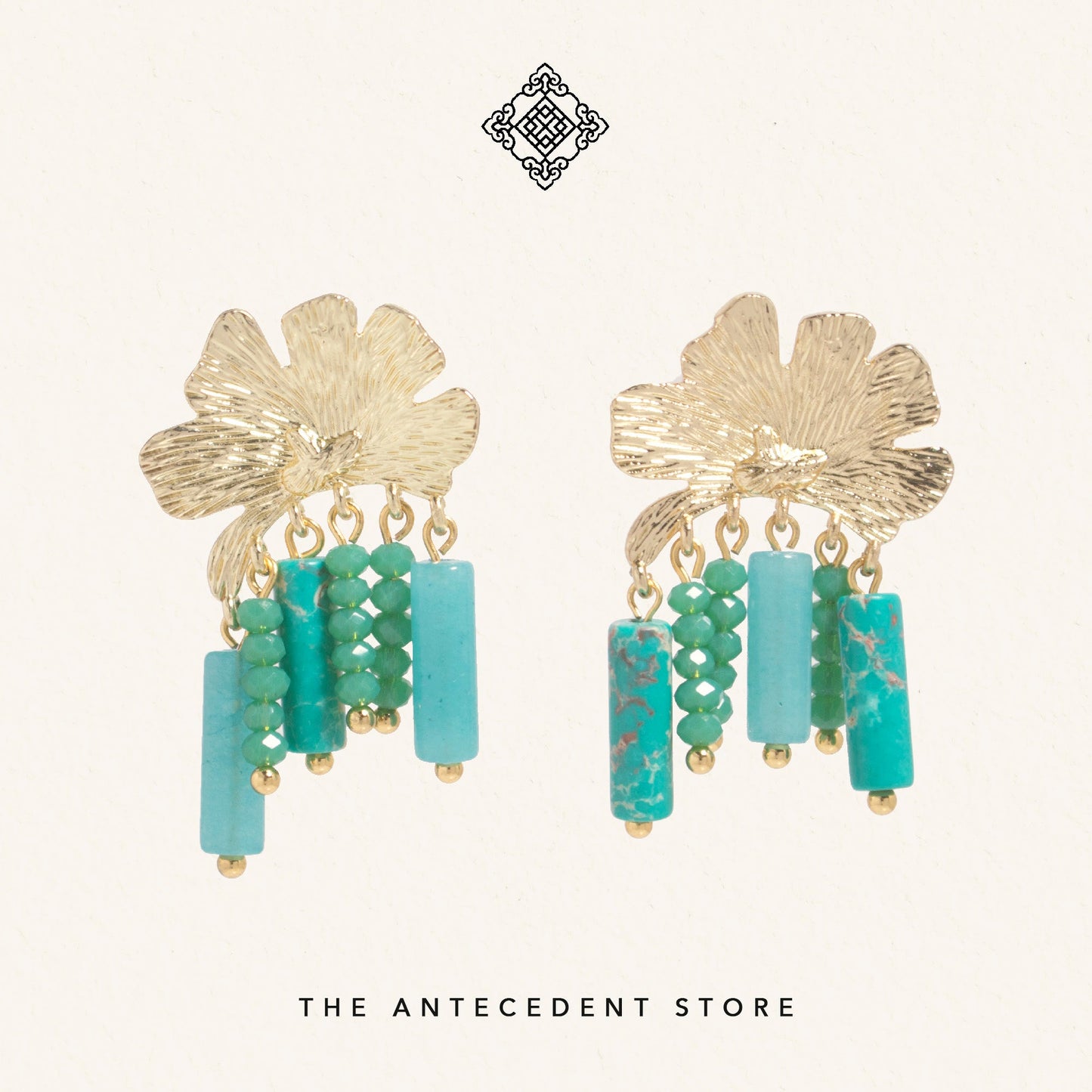 Blue Ginkgo Leaf Statement Earrings - 14K Gold Plated Jewelry