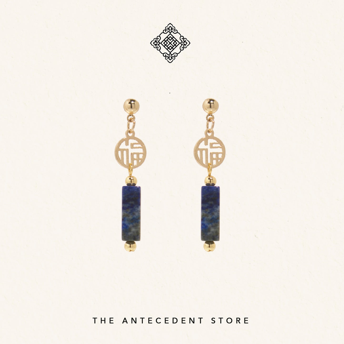 福 | Blessings Lapis Lazuli Earrings - 14K Gold Plated Jewelry