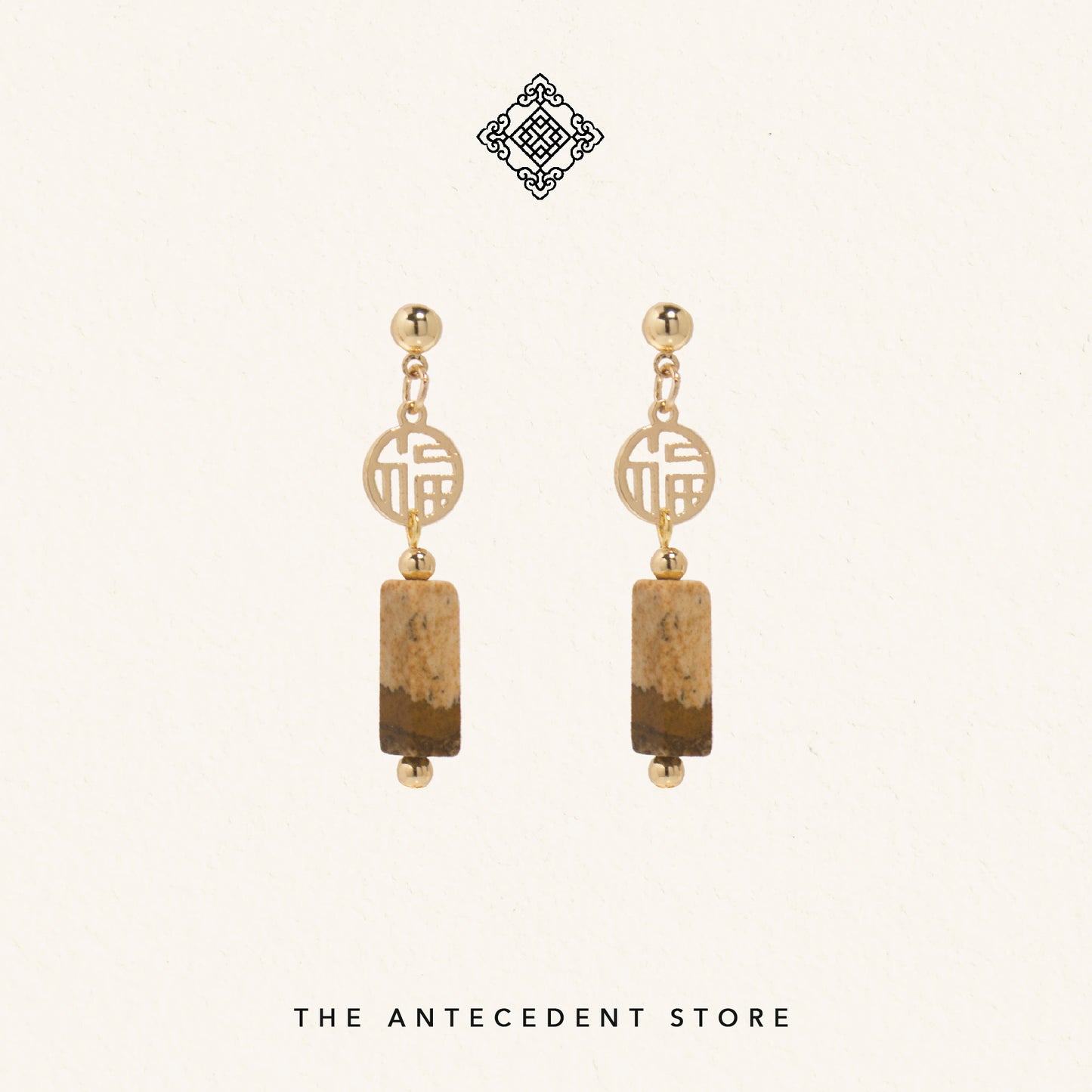 福 | Blessings Jasper Earrings - 14K Gold Plated Jewelry