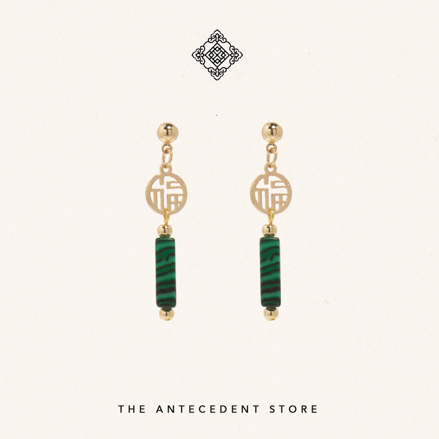 福 | Blessings Green Malachite Earrings - 14K Gold Plated Jewelry