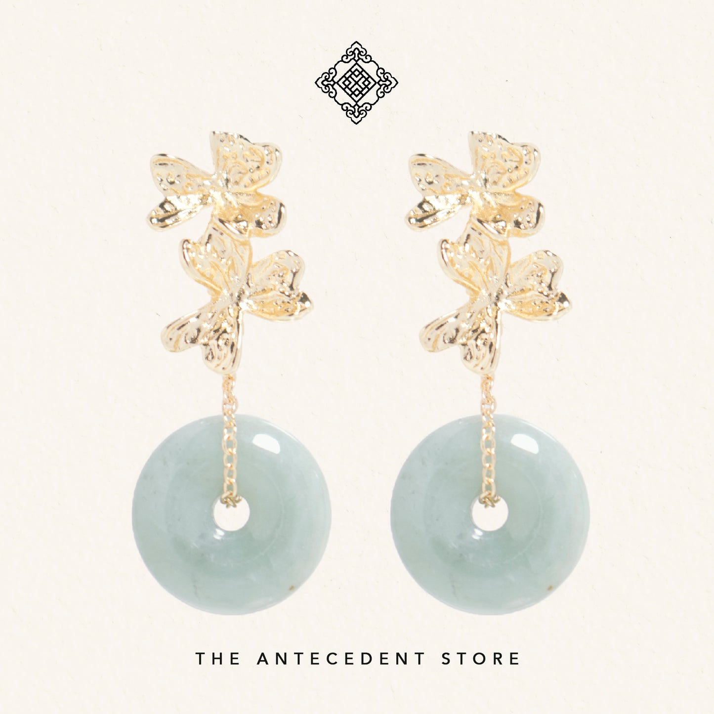 Floral Jade Donut Earrings - 14K Plated Jewelry