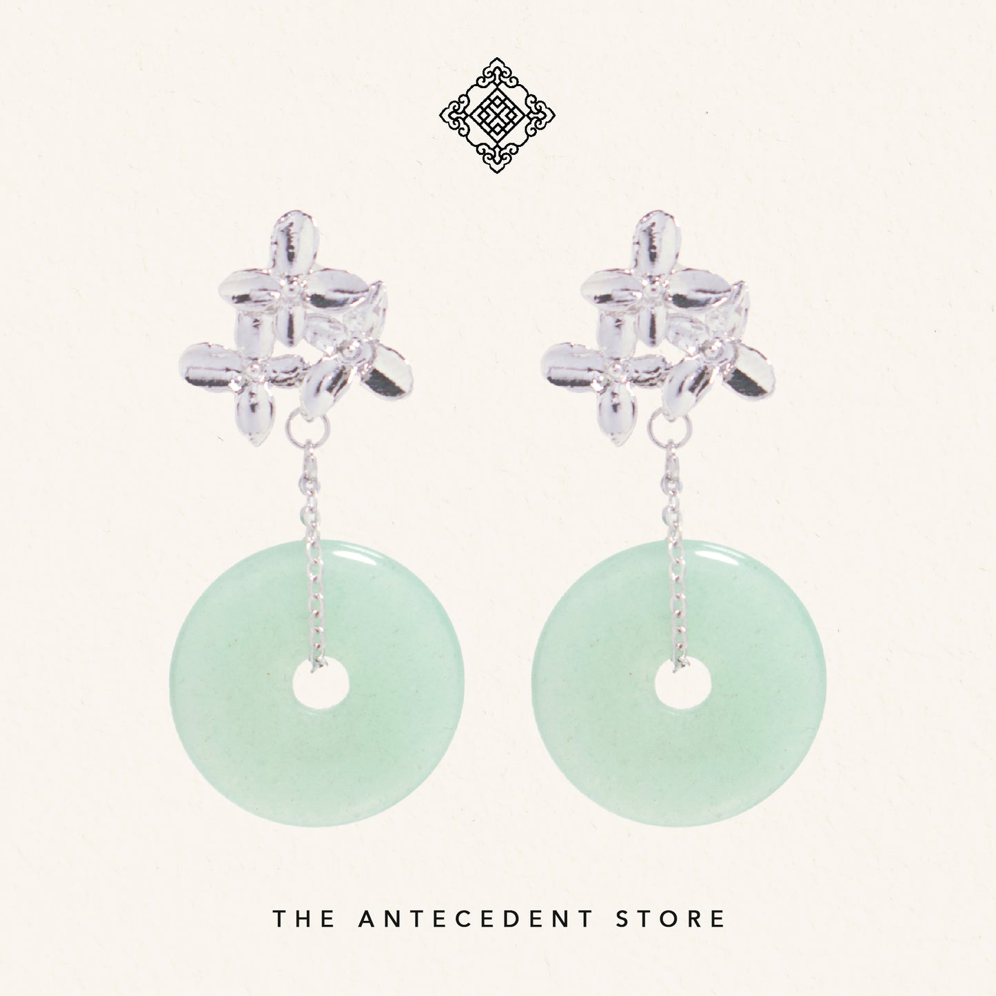 Silver Floral Green Aventurine Donut Earrings