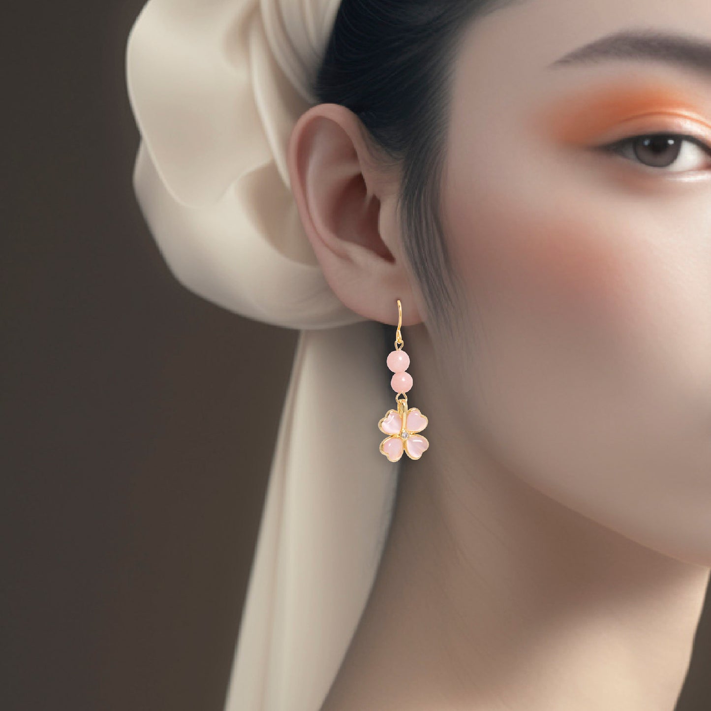 Clover Cat Eye Stone Earrings - 14K Gold Plated Jewellery