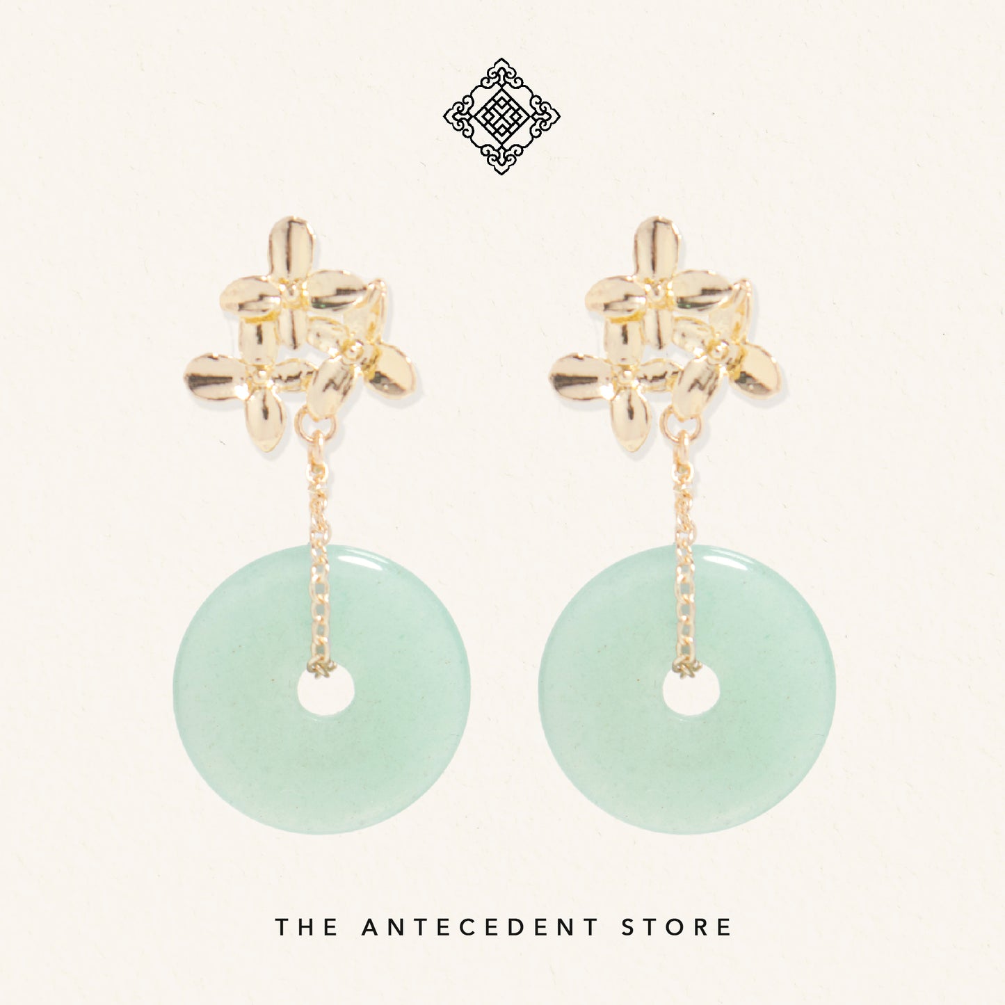 Floral Green Aventurine Donut Earrings - 14K Gold Plated Jewelry