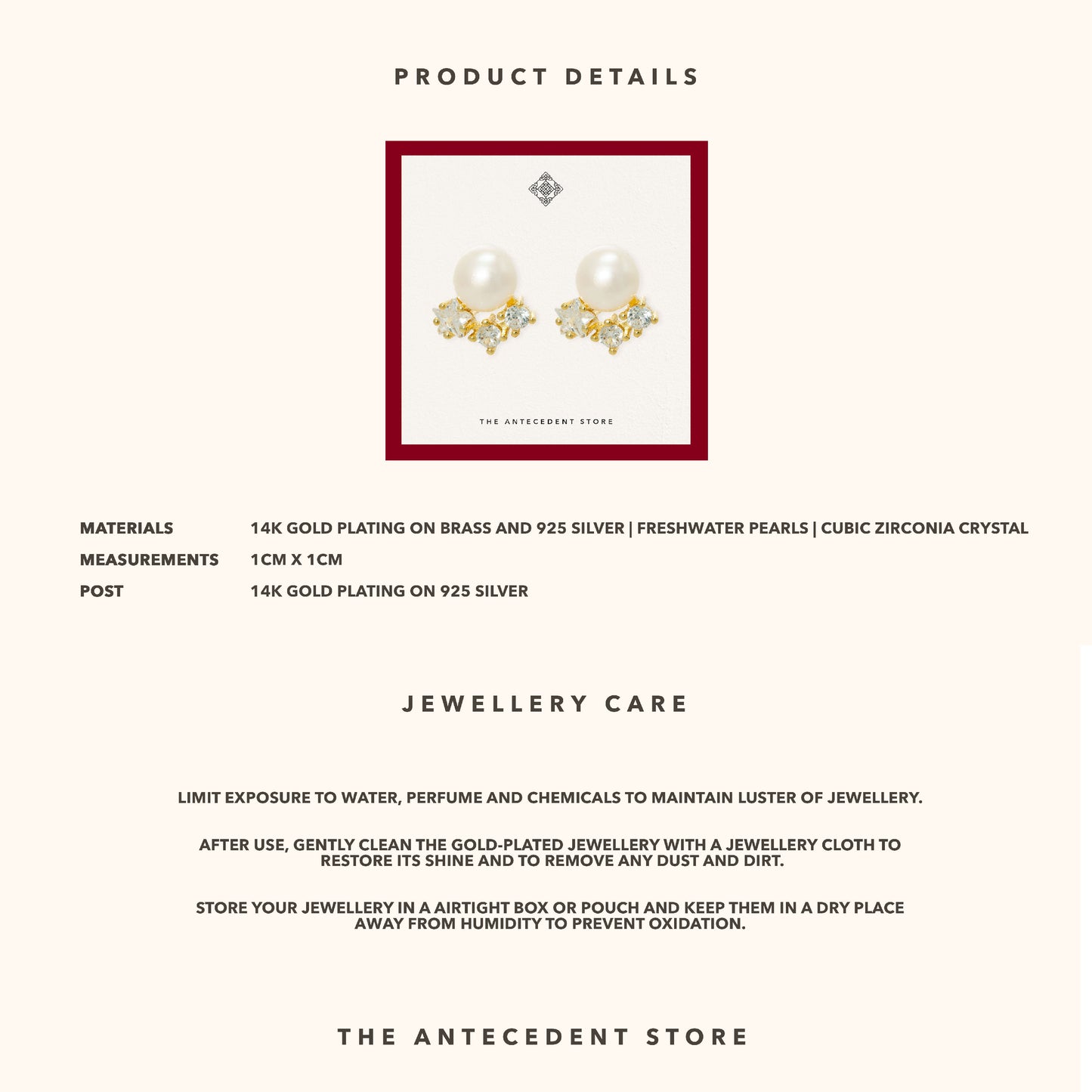 The Antecedent Store Freshwater Pearl Stud Earrings - 14K Real Gold Plated Jewellery