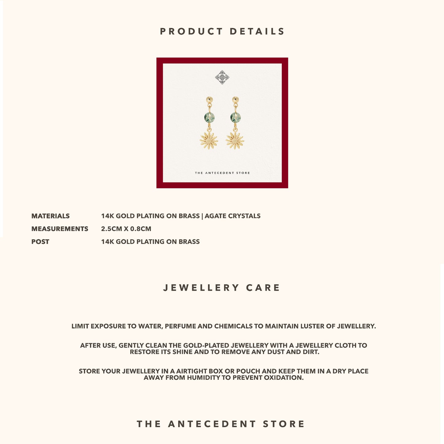 Daisy Earrings with Agate Crystals - 14K Real Gold Plated Jewelry