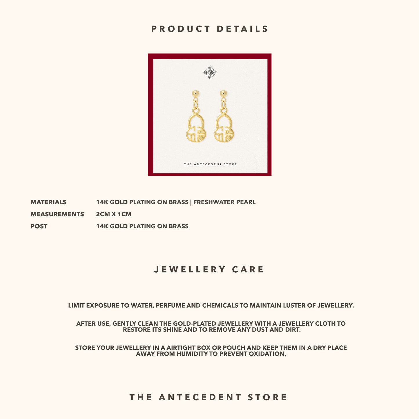 【 福 】Blessings Earrings - 14K Real Gold Plated Jewelry