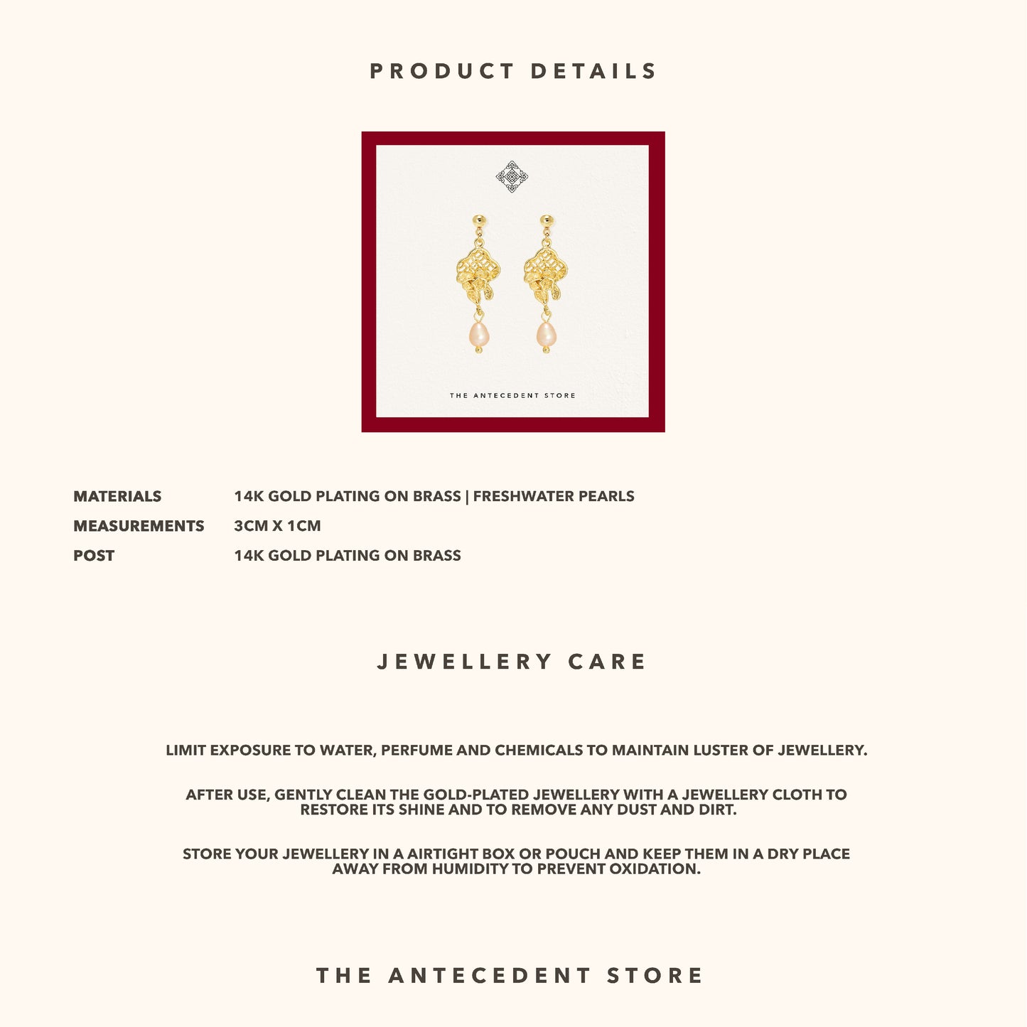 Oriental Motif Earrings With Freshwater Pearl - 14K Real Gold Plated Jewelry