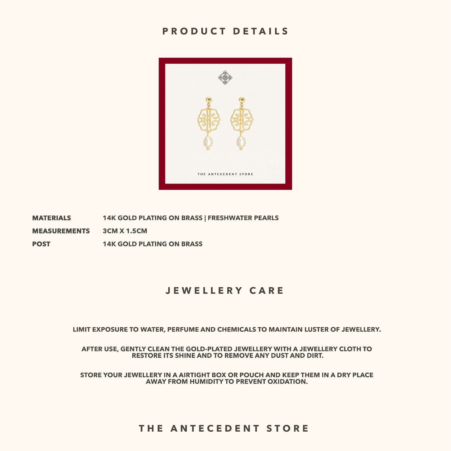 Oriental Motif Earrings With Freshwater Pearls (White Pearls) - 14K Real Gold Plated Jewelry