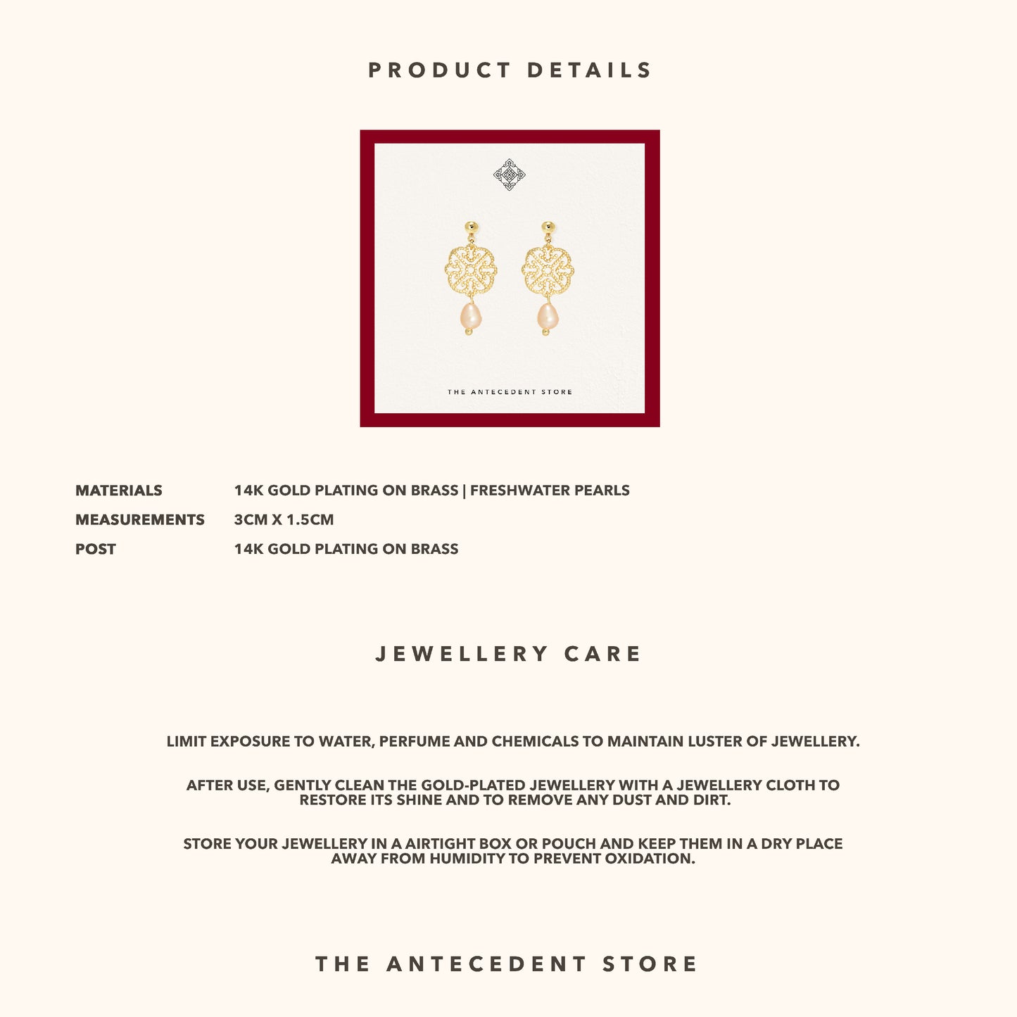 Oriental Motif Earrings With Freshwater Pearls (White Pearls) - 14K Real Gold Plated Jewelry