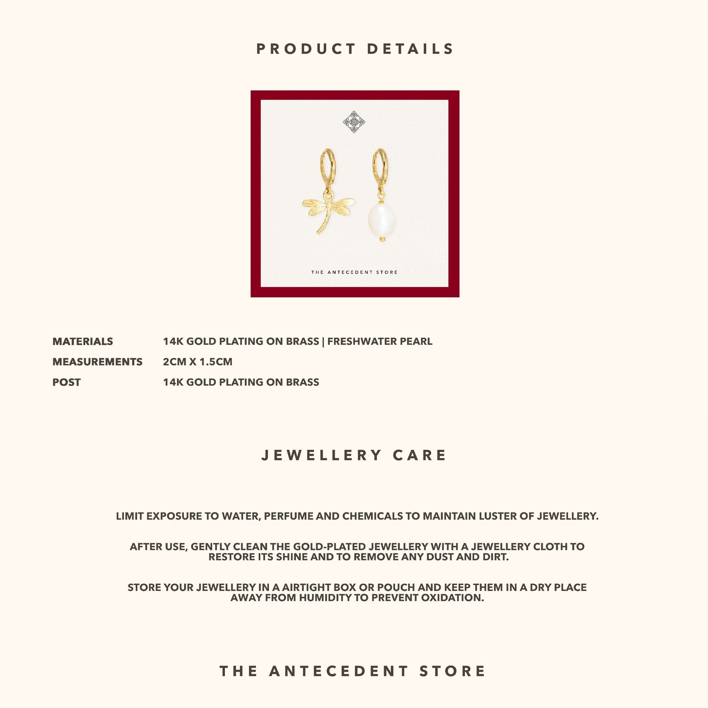 Asymmetric Dragonfly Earrings With Freshwater Pearls - 14K Real Gold Plated Jewelry