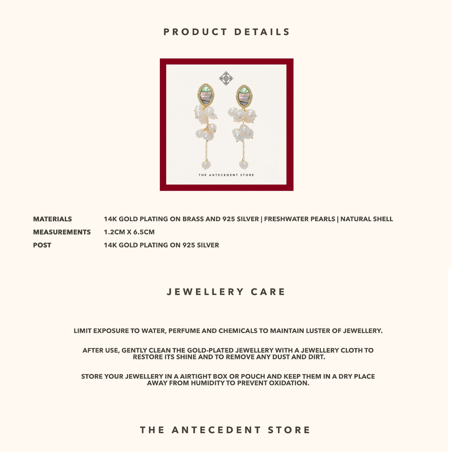 The Antecedent Store Pearl Dangle Earrings - 14K Real Gold Plated Jewelry