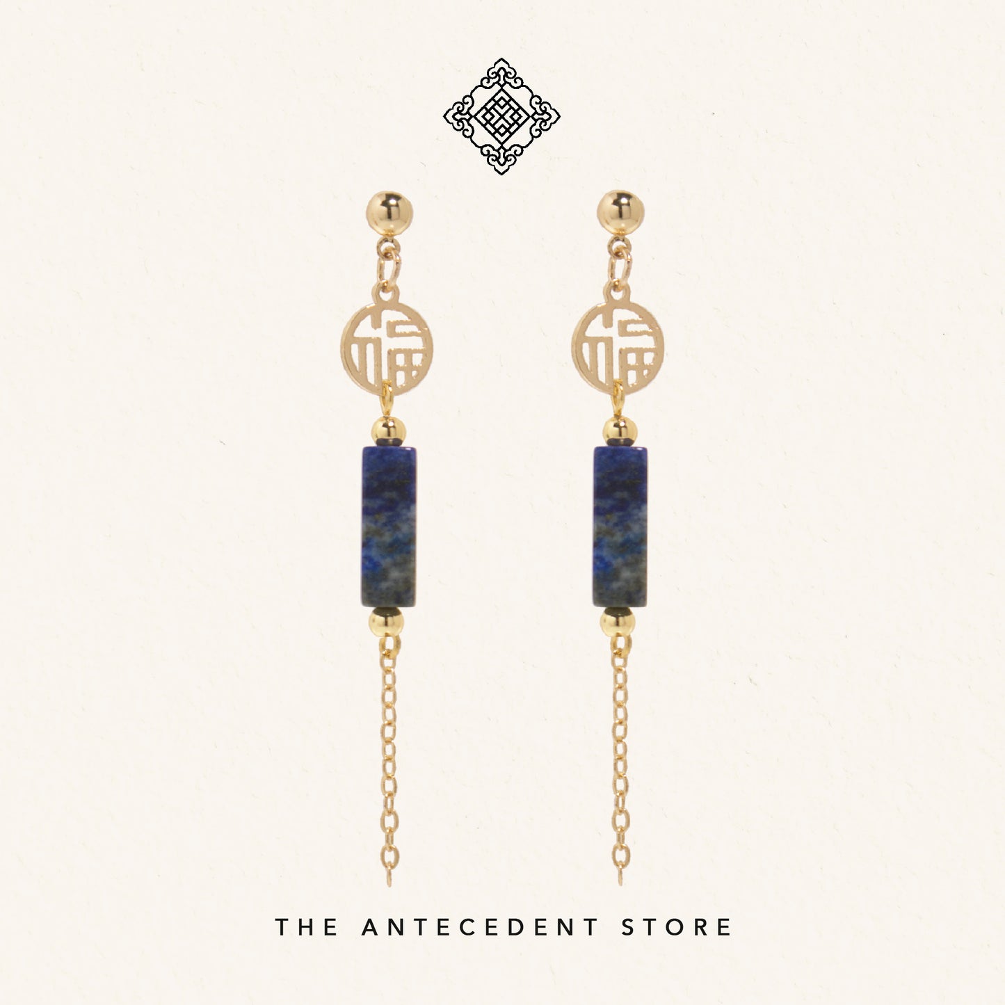 福 | Blessings Lapis Lazuli Earrings - 14K Gold Plated Jewelry