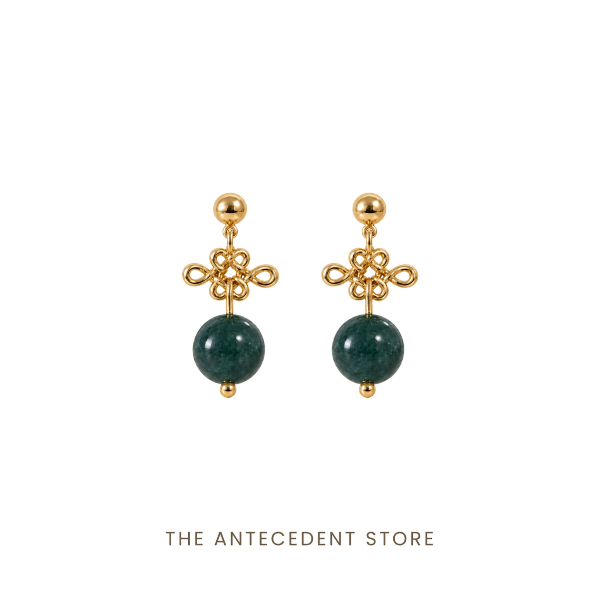 如意结 | Auspicious Ruyi Knot with Green Agate Earrings