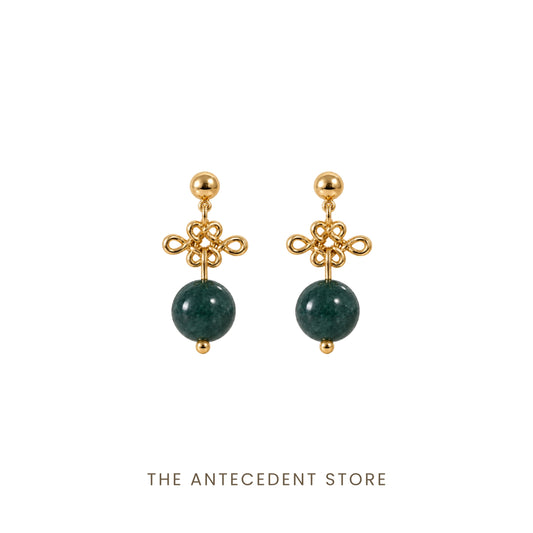 如意结 | Auspicious Ruyi Knot with Green Agate Earrings