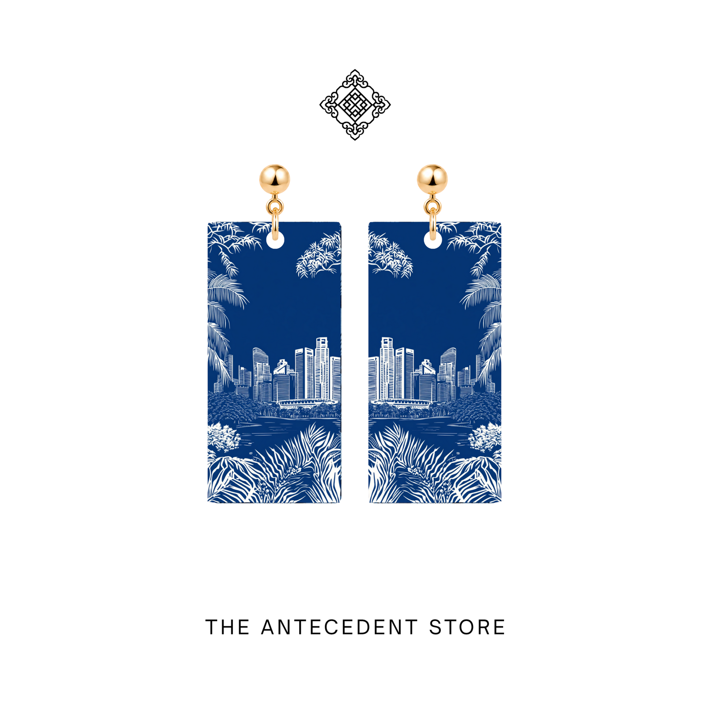 Metropolis Singapore Skyline Earrings In Blue