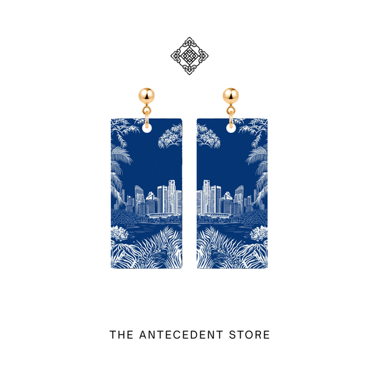 Metropolis Singapore Skyline Earrings In Blue