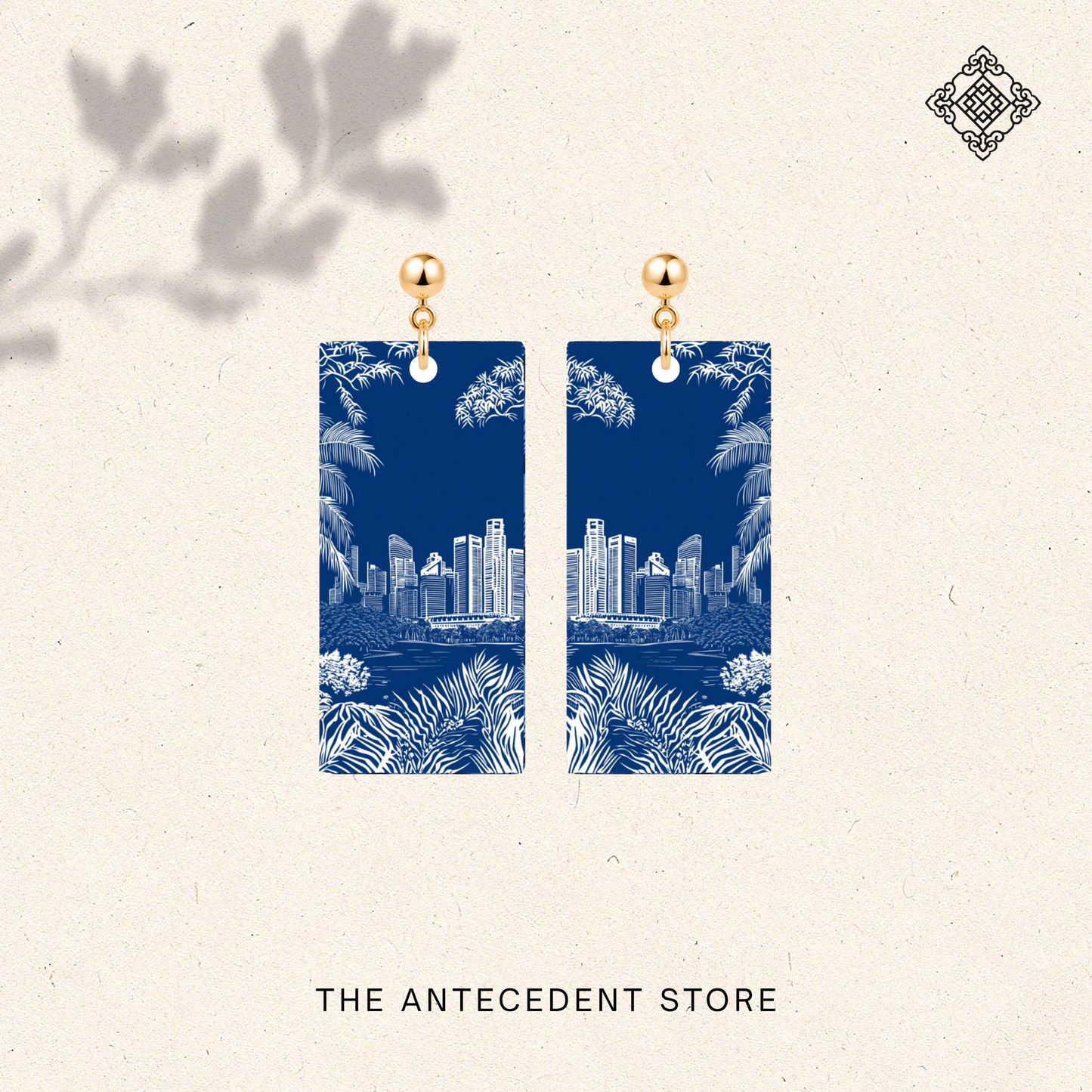 Metropolis Singapore Skyline Earrings In Blue