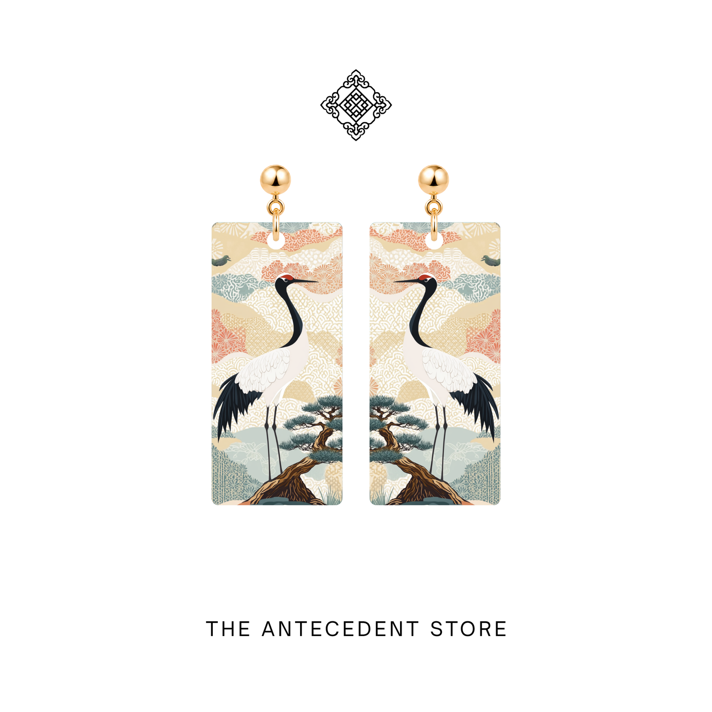 松鹤·延年 | Pine & Crane Earrings