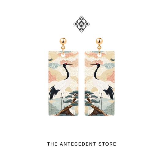 松鹤·延年 | Pine & Crane Earrings