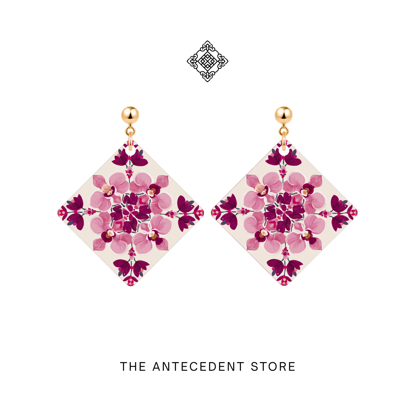 兰映彩堂 | Orchid Tile Earrings In White Pink