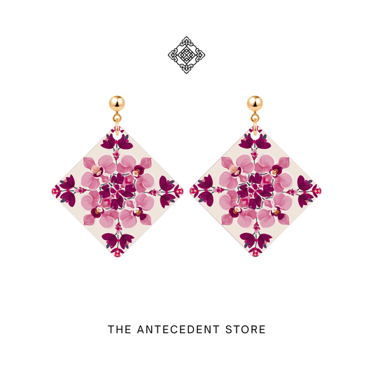 兰映彩堂 | Orchid Tile Earrings In White Pink
