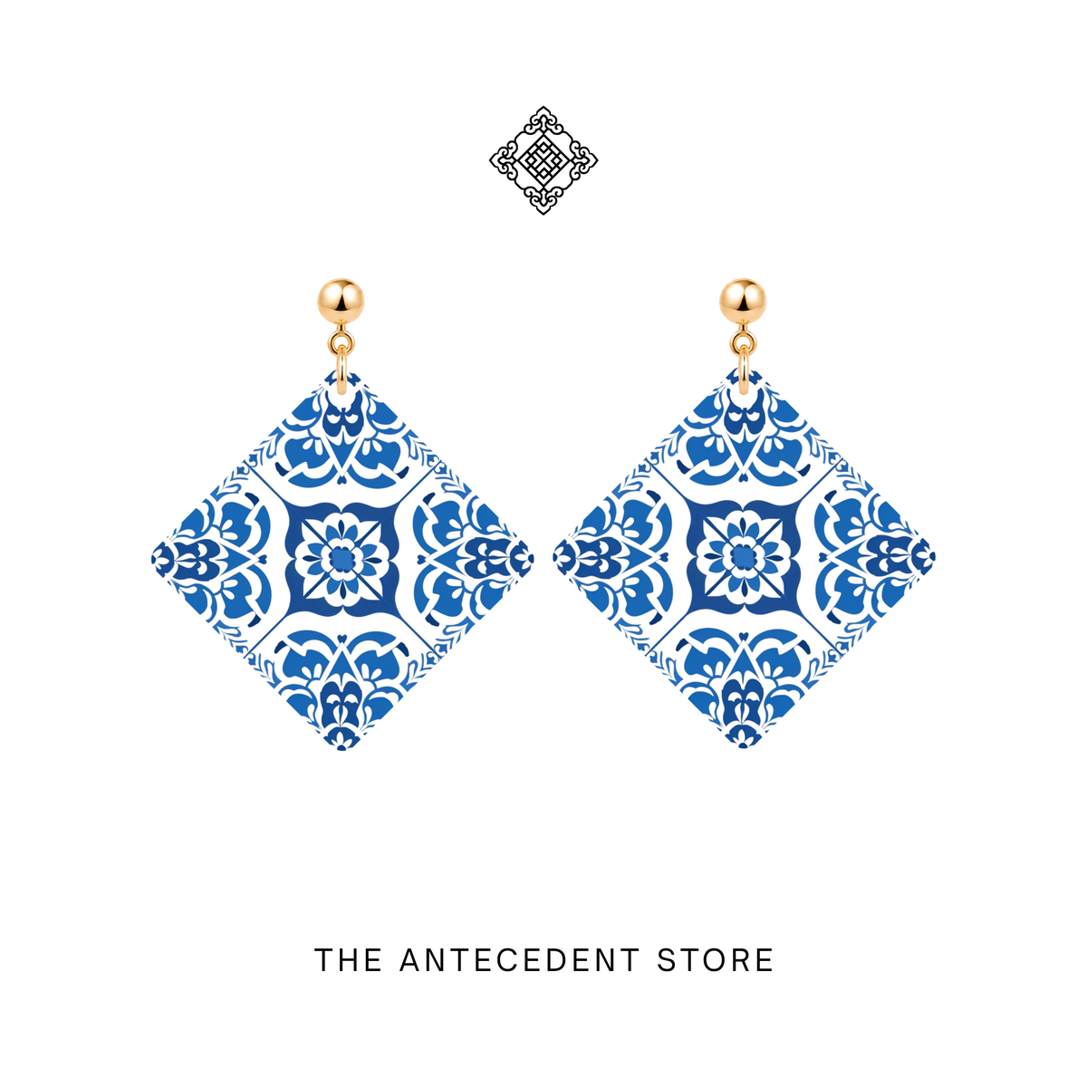 Blue White Peranakan Tile Earrings | Stories Of Singapore