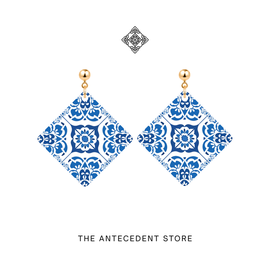 Blue White Peranakan Tile Earrings | Stories Of Singapore