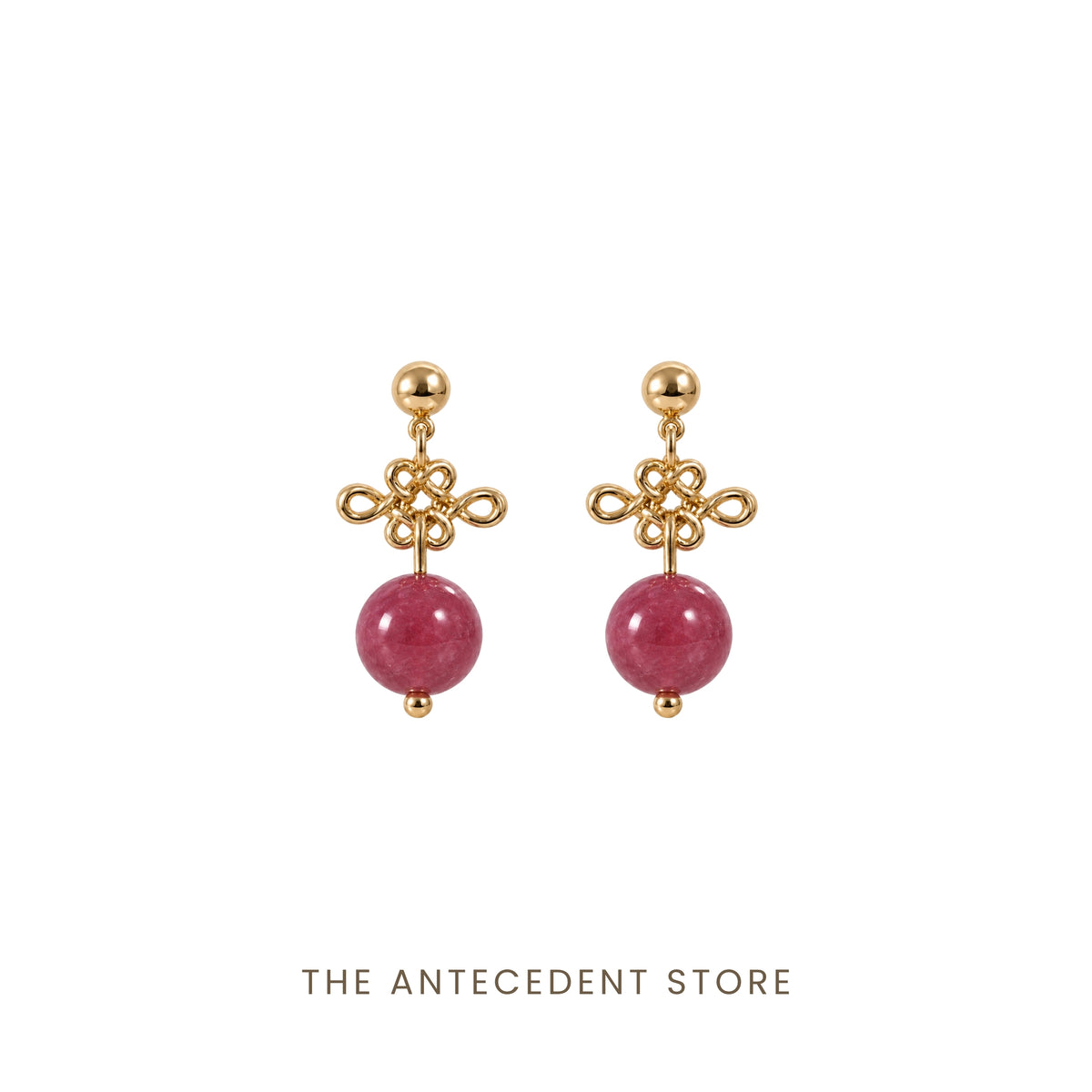 如意结 | Auspicious Ruyi Knot with Rhodonite Earrings