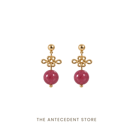 如意结 | Auspicious Ruyi Knot with Rhodonite Earrings
