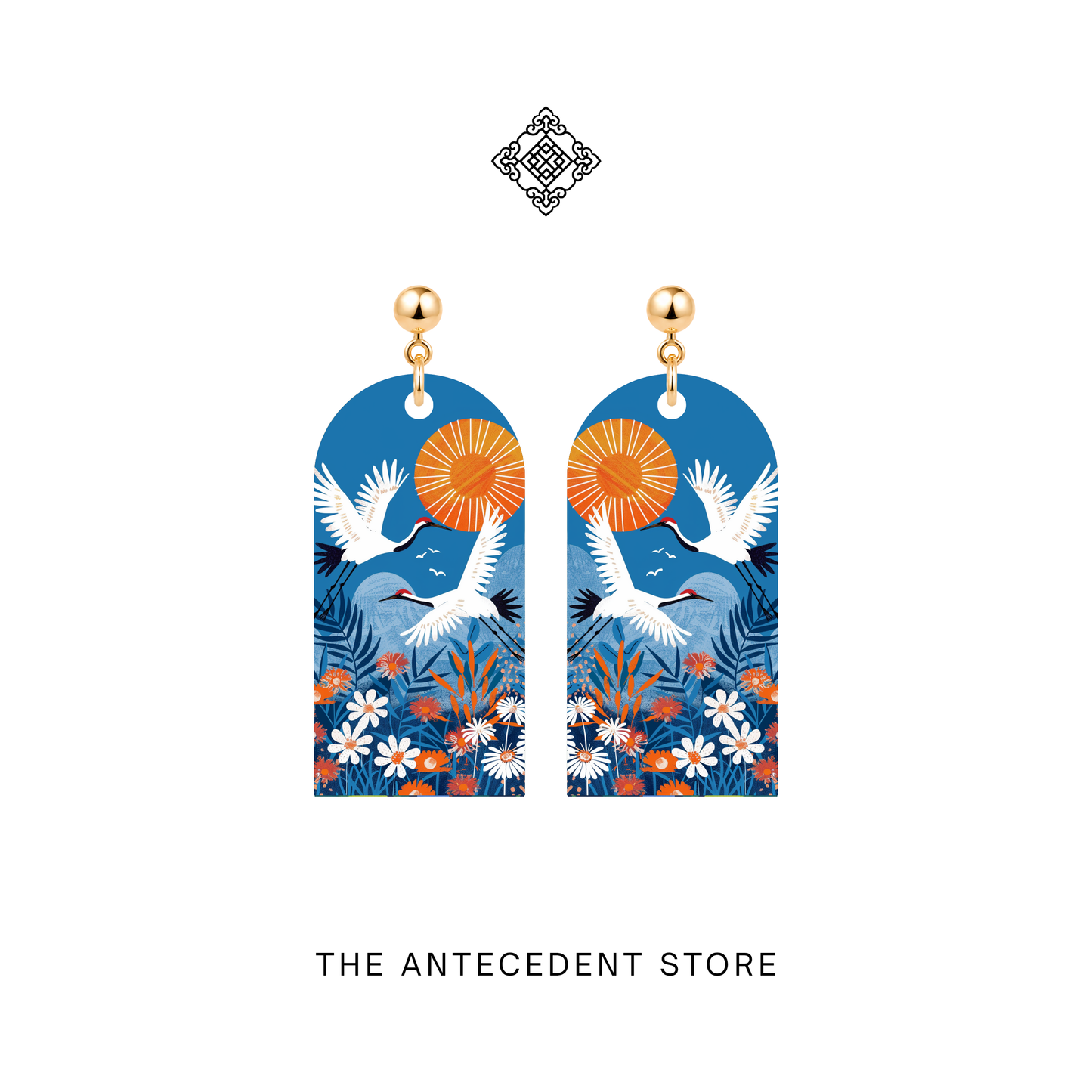 双鹤迎晖 | Double Blessings Crane Earrings