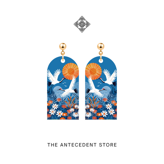 双鹤迎晖 | Double Blessings Crane Earrings