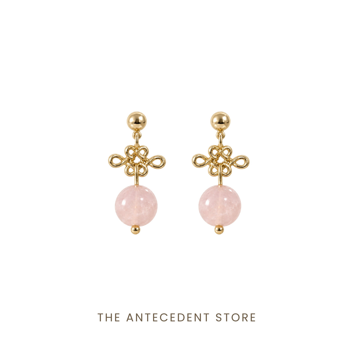 如意结 | Auspicious Ruyi Knot With Rose Quartz Earrings