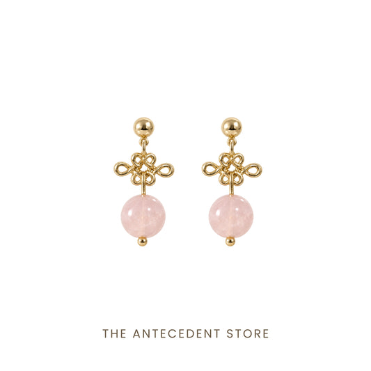 如意结 | Auspicious Ruyi Knot With Rose Quartz Earrings