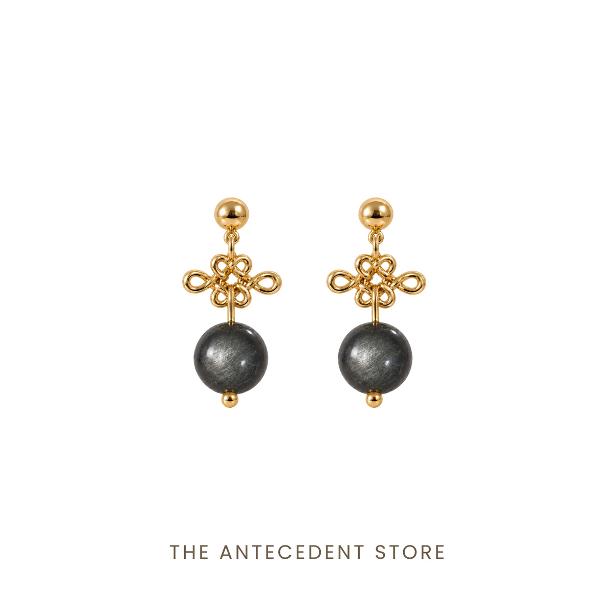 如意结 | Ruyi Knots With Silver Obsidian Earrings