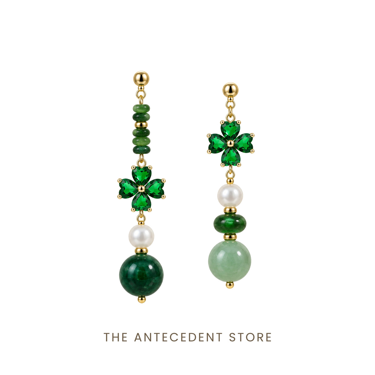 Four-Leaf Clover Green Crystal Earrings