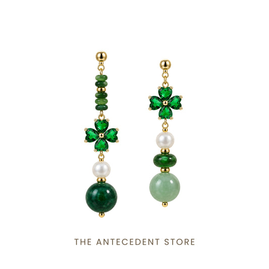 Four-Leaf Clover Green Crystal Earrings
