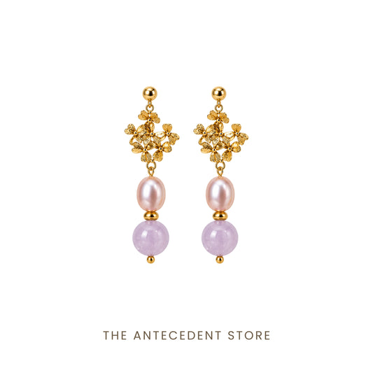 Rose Quartz & Freshwater Pearl Bouquet Earrings