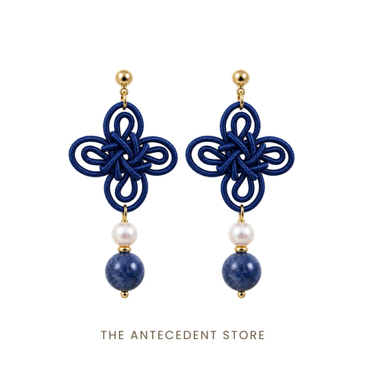 吉祥结 | Statement Auspicious Knot with Kyanite Earrings