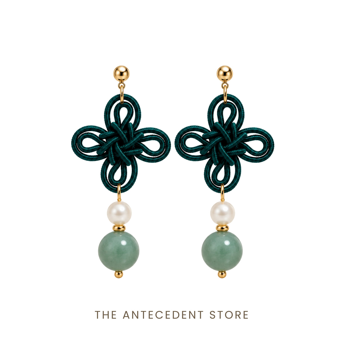 吉祥结 | Statement Auspicious Knot with Green Aventurine Earrings